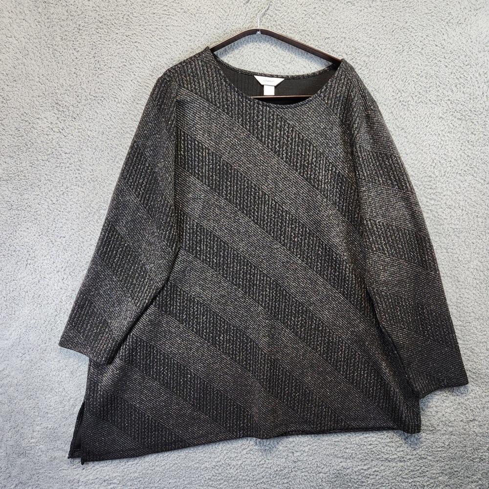 CJ Banks Tunic Womens Size 3X Black Silver Metallic Stripe Sparkle Casual Party